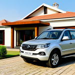 **

A stylish Tata Safari SUV parked in front of a modern family home.  The car is fully clothed with appropriate body panels and features. A family, fully clothed in modest attire, is getting ready for a road trip.  Safe for work, appropriate content, professional photography, perfect anatomy, natural proportions, family-friendly, daylight.

**