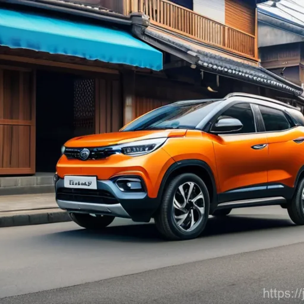 타타 펀치와 폭스바겐 티록 비교 - **A compact, bright orange Tata Punch SUV** with a dual-tone roof, featuring its bold front grille, ...