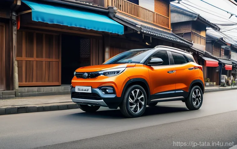 타타 펀치와 폭스바겐 티록 비교 - **A compact, bright orange Tata Punch SUV** with a dual-tone roof, featuring its bold front grille, ...
