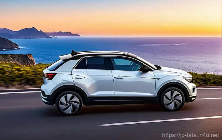 타타 펀치와 폭스바겐 티록 비교 - **A sleek, dark grey Volkswagen T-Roc SUV** with elegant chrome accents and 18-inch alloy wheels, fe...