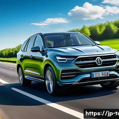 타타 넥슨 디젤과 가솔린 모델 비교 - A sleek modern diesel car driving smoothly on a long highway surrounded by lush green countryside un...