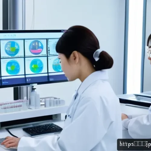 타타 하리아의 최신 안전 평가 - A modern Japanese laboratory setting with scientists in white lab coats conducting clinical trials f...